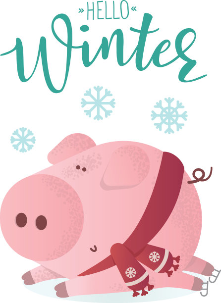 你好冬天横幅可爱的猪在冬天围巾图片下载