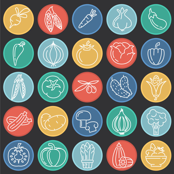 蔬菜线图标设置在颜色圈黑色图片下载