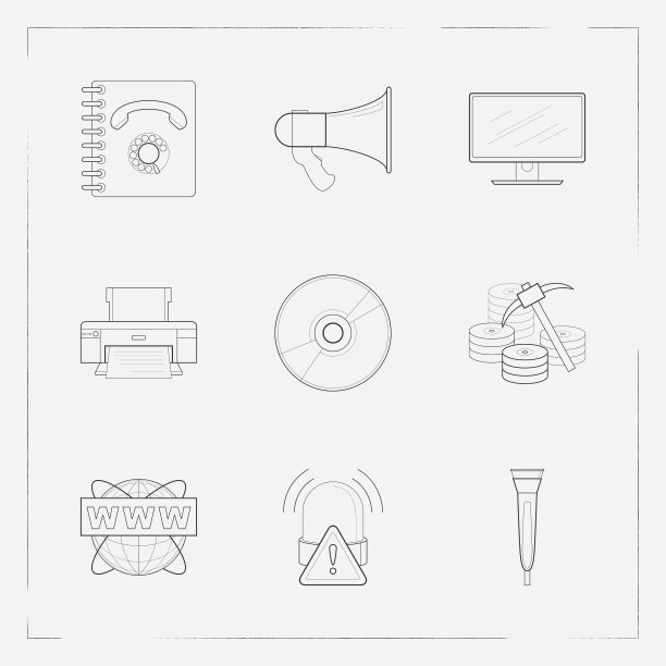 一组技术图标线条样式符号与数据图片下载