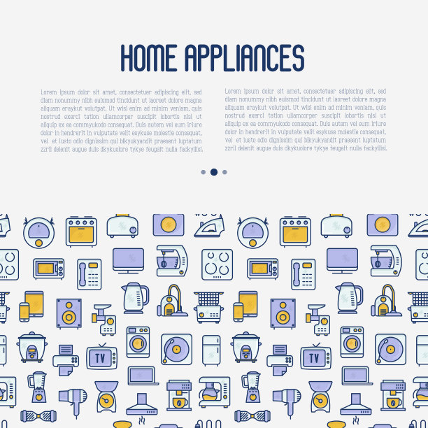 家用电器概念与细线图标图片下载