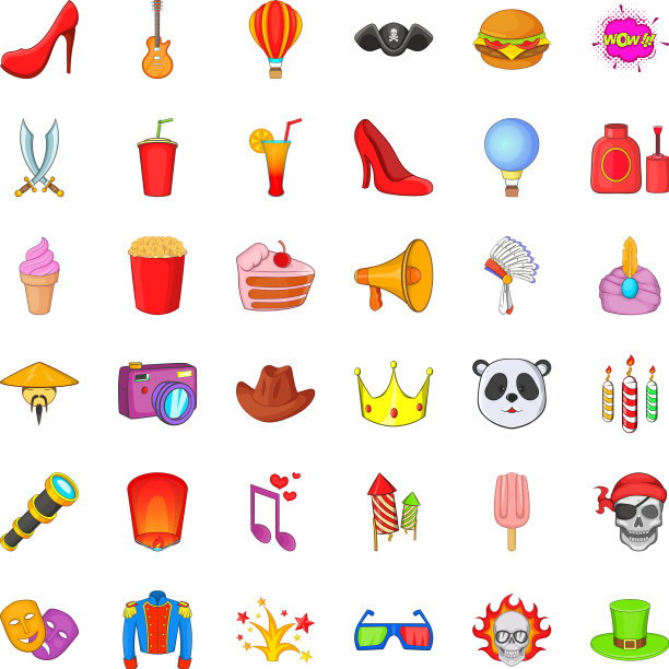 服装乐趣图标设置卡通风格图片下载