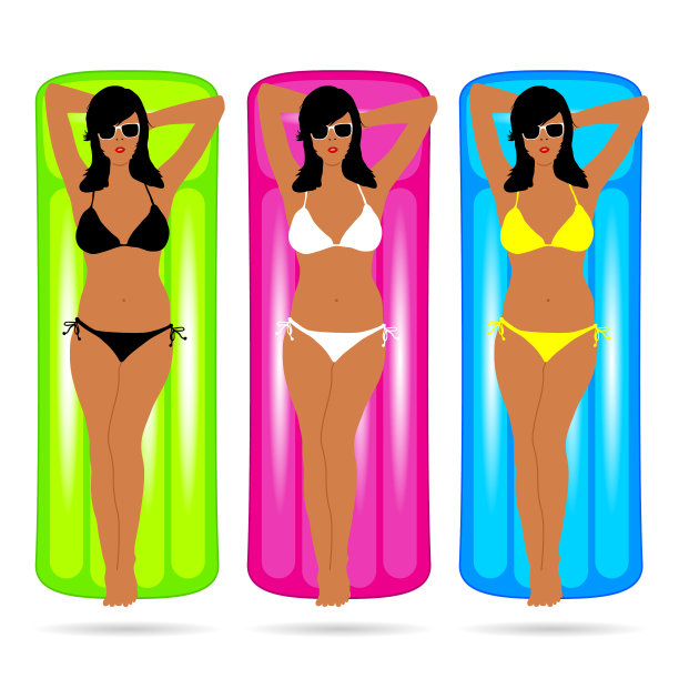 女孩在比基尼性感的床垫设置图片下载