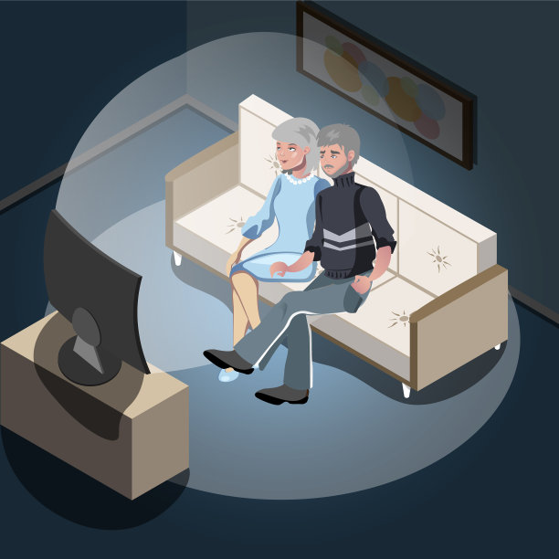 一对老夫妇坐在沙发上看电视图片下载