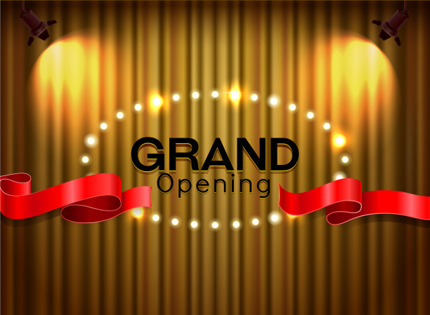 盛大开业剪彩用红丝带在窗帘上图片下载