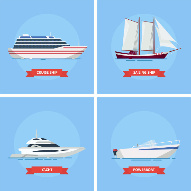 船和船的图标设置在一个平坦的风格图片下载