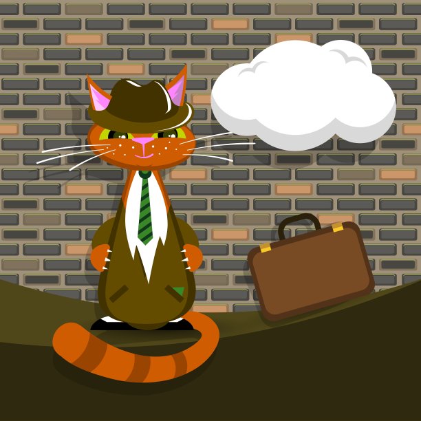 橙色的猫，西装，公文包图片下载