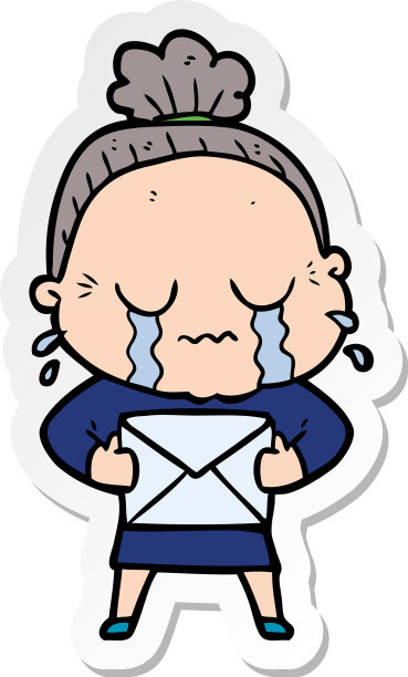 一个卡通老妇人的贴纸，用字母哭泣图片下载