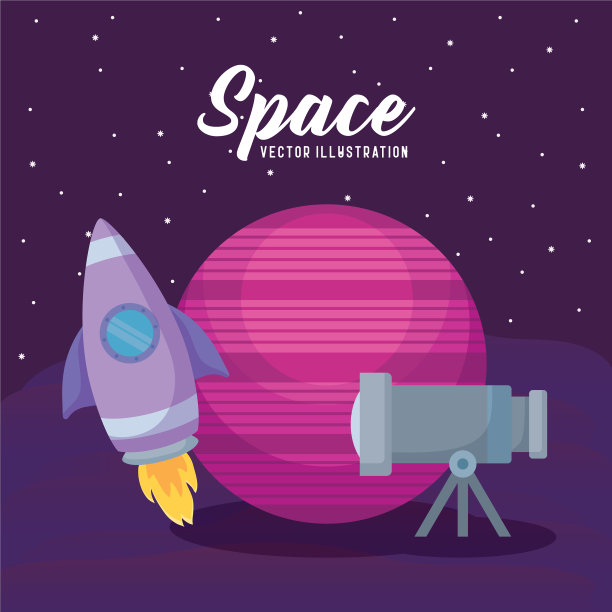 用行星和望远镜启动火箭图片下载