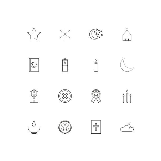 宗教线形瘦削的图标集轮廓简单图片下载
