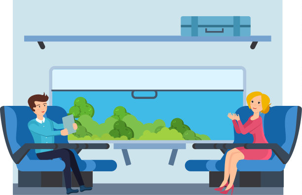 一对夫妇在火车上，背景是机舱内部图片下载