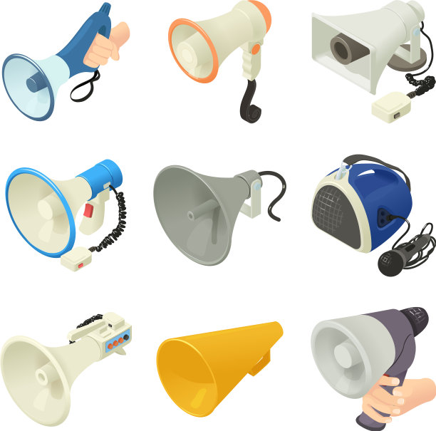 扩音器，扩音器，图标设置等距风格图片下载