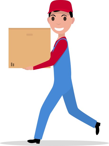 卡通快递员拿着纸板箱图片下载