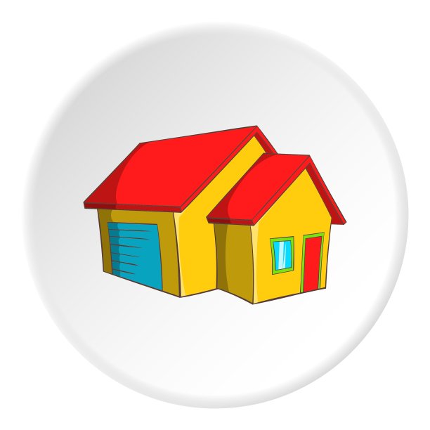 大房子与车库图标卡通风格图片下载