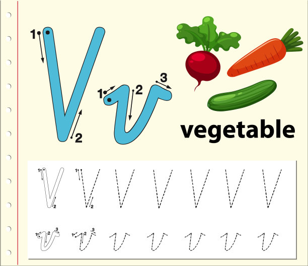 字母v追踪字母表工作表图片下载
