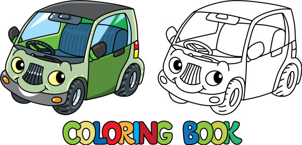 有趣的小车与眼睛着色书图片下载