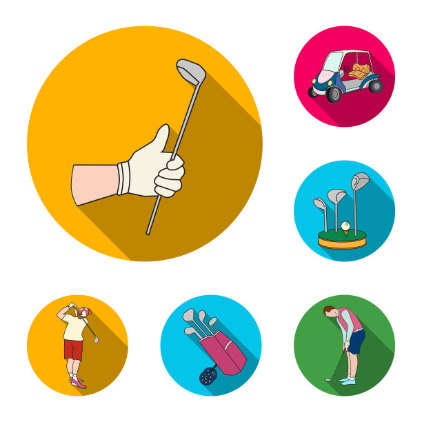 高尔夫和属性平面图标集合图片下载