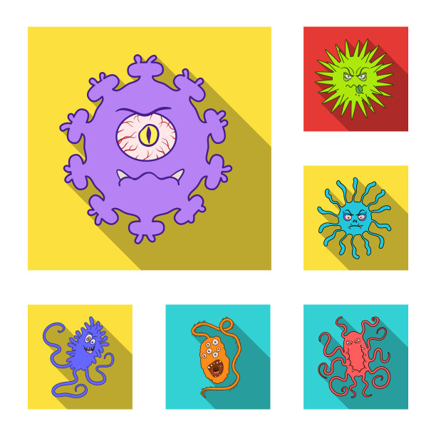 有趣的微生物平面图标类型设置图片下载