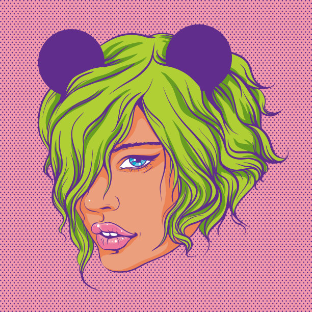 性感的女人有一个明亮的发型和老鼠耳朵图片下载