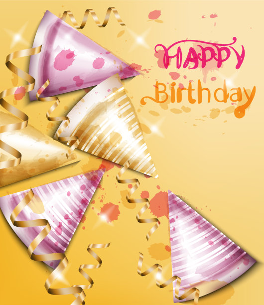 带派对帽的生日贺卡图片下载
