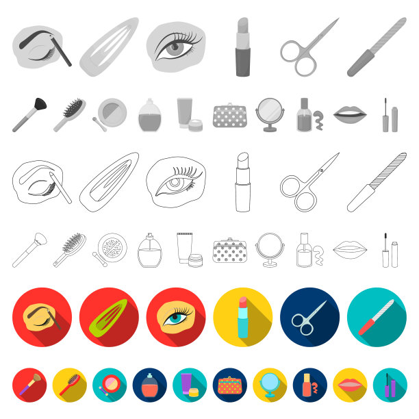 化妆和化妆品平面图标在集合图片下载