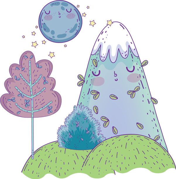 风景夜与月亮和山卡哇伊图片下载