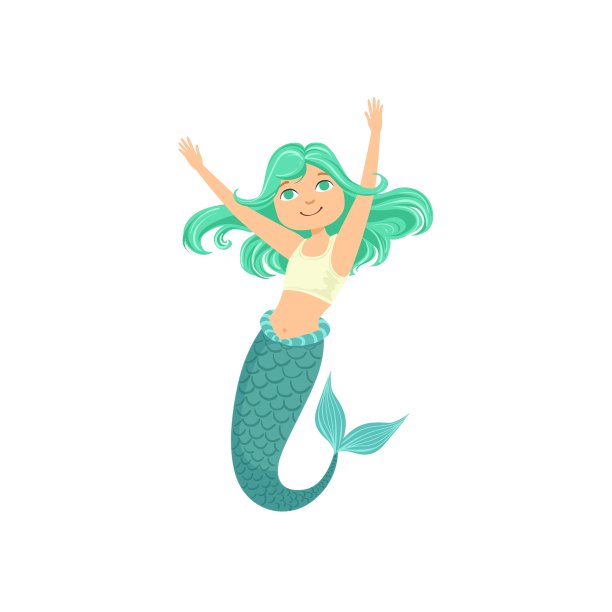 绿松石头发美人鱼在白色运动泳衣图片下载