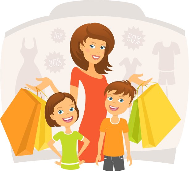 带着孩子购物的快乐女人图片下载