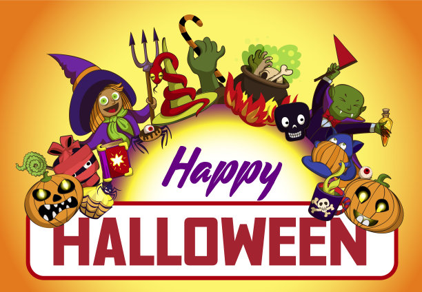 万圣节快乐概念背景卡通风格图片下载