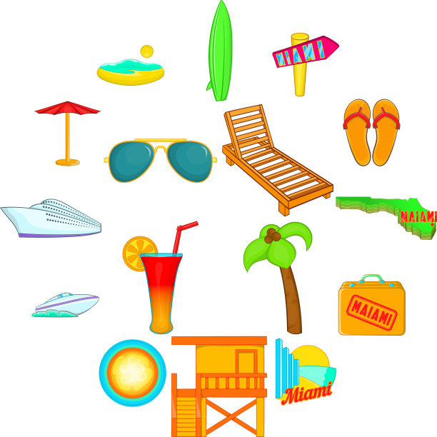 迈阿密偶像设置卡通风格图片下载