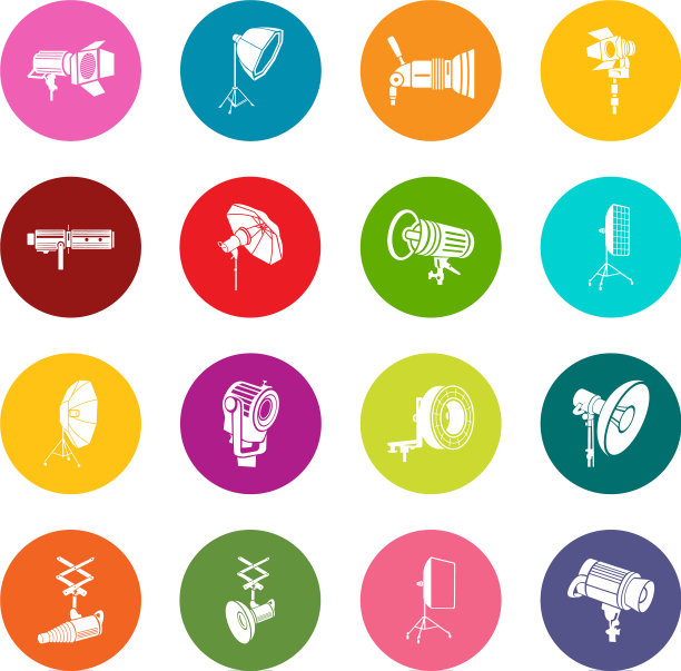 摄影图标设置了彩色的圆圈图片下载