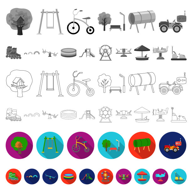 游乐场娱乐平面图标设置图片下载