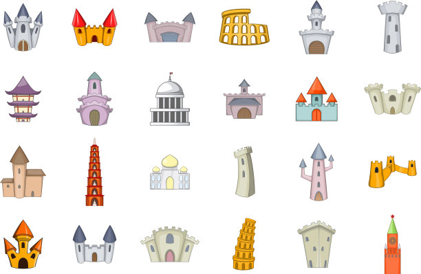城堡图标设置卡通风格图片下载