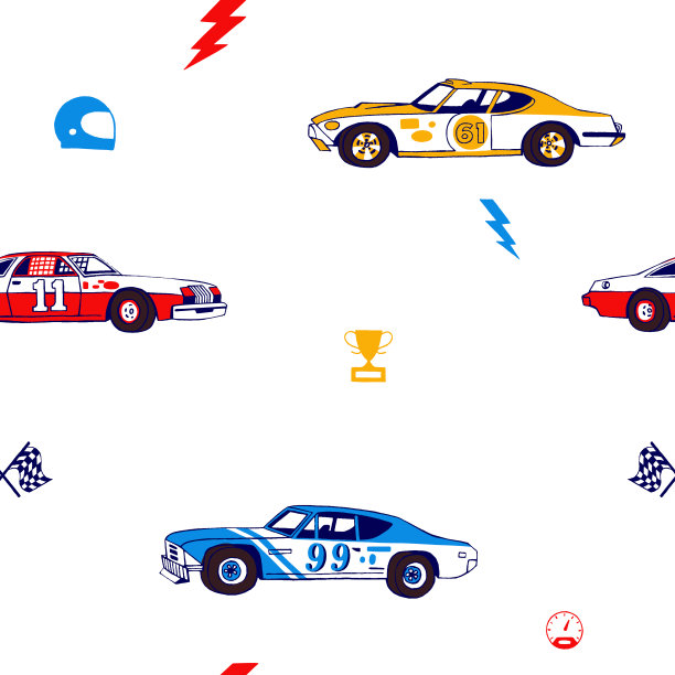 无缝模式的男孩。手绘赛车。老式复古设计。图片下载