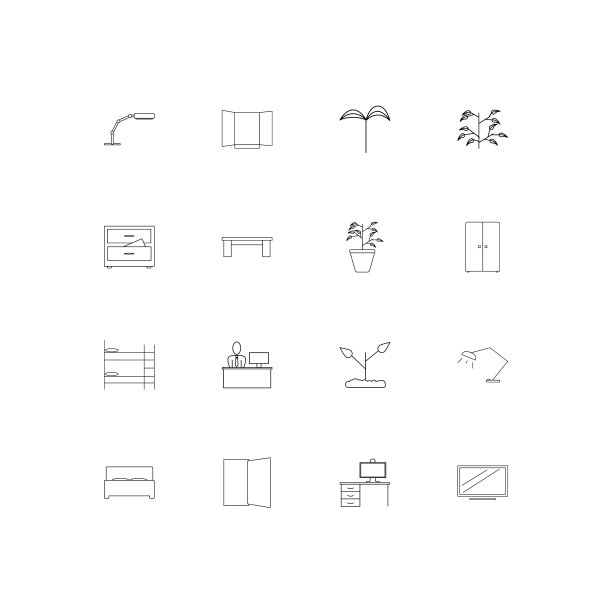 家具简单的线性图标设置概述图标图片下载