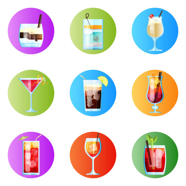 九种热带鸡尾酒的圆形图像图片下载