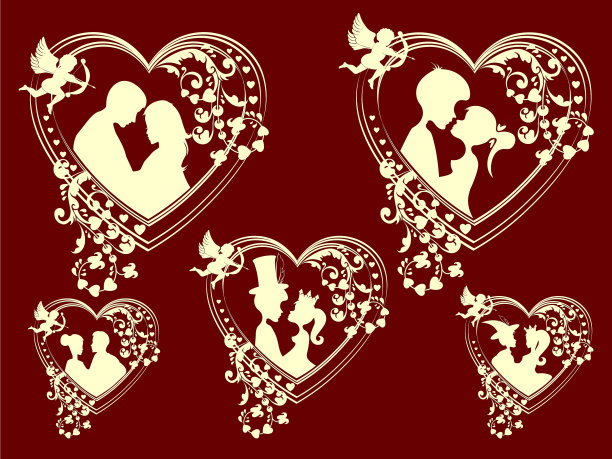 剪影的男人和女人复古设置图片下载