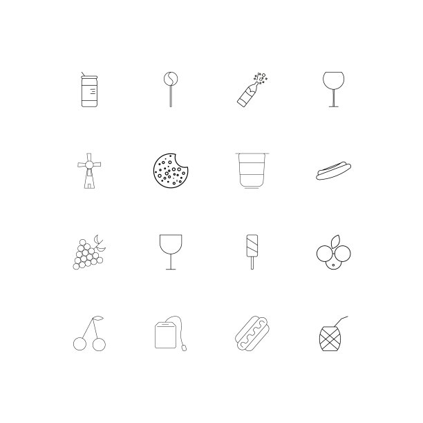 食物和饮料线性瘦图标设置概述图片下载