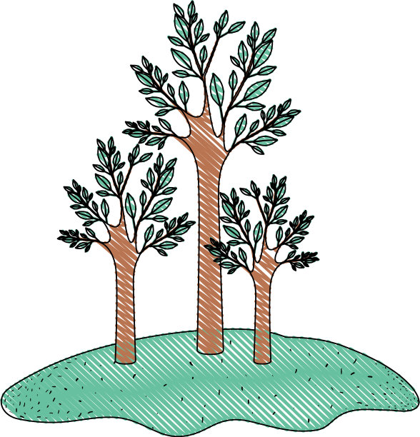 用彩色蜡笔画在草地上的树木图片下载