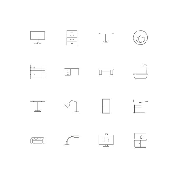家具简单的线性图标设置概述图标图片下载