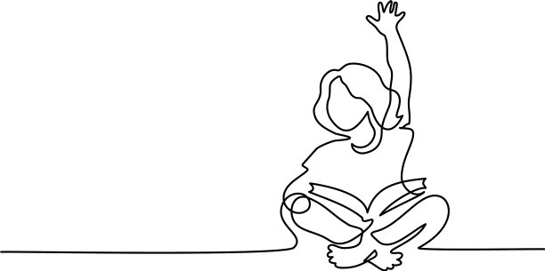 快乐的女孩阅读打开的书坐在地板上图片下载