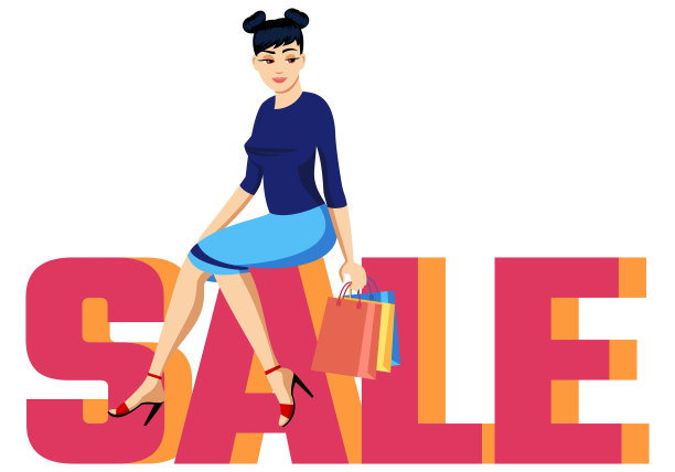 题字出售粉红和橙色与可爱的女孩图片下载