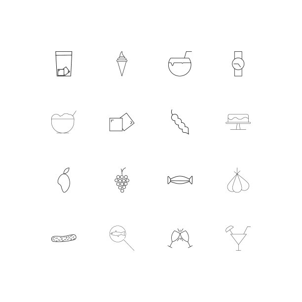 食物和饮料简单线性图标设置概述图片下载