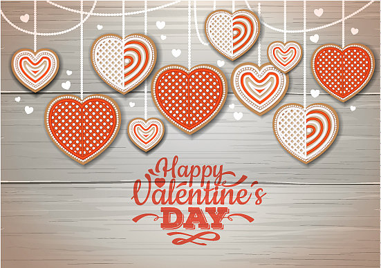 在木制背景上的情人节饼干俯视图图片下载