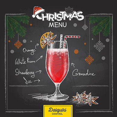 粉笔画圣诞鸡尾酒菜单设计图片下载
