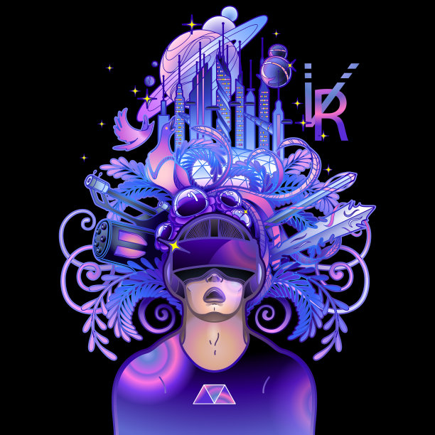 戴着虚拟现实头盔的图形人图片下载