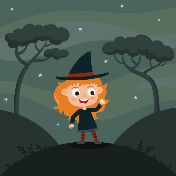 可爱的卡通孩子在五颜六色的万圣节图片下载