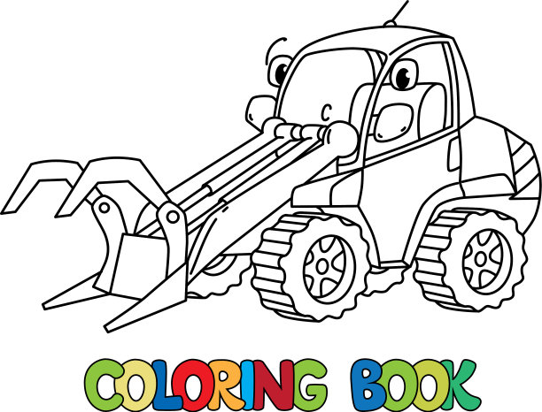 滑稽的原木处理车与眼睛着色书图片下载