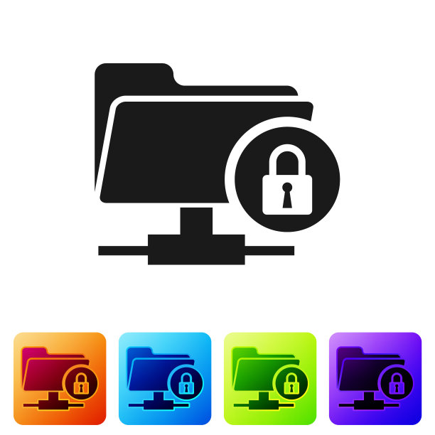 黑色的FTP文件夹和锁定图标上的白色背景图片下载