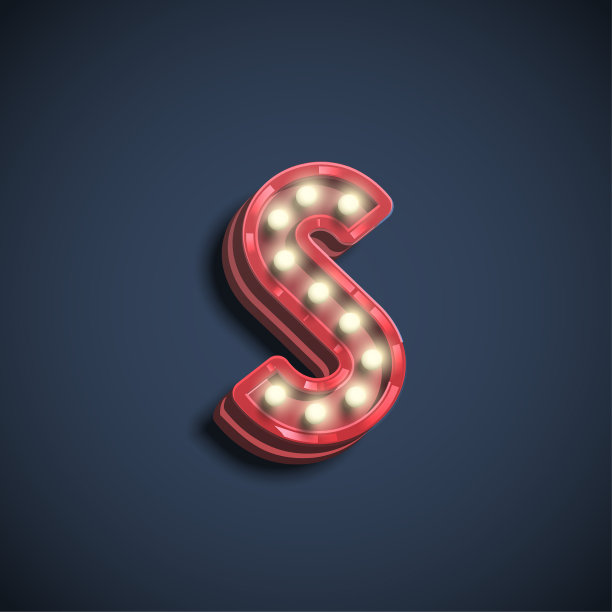 带有灯的逼真字体字符图片下载