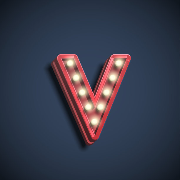 带有灯的逼真字体字符图片下载